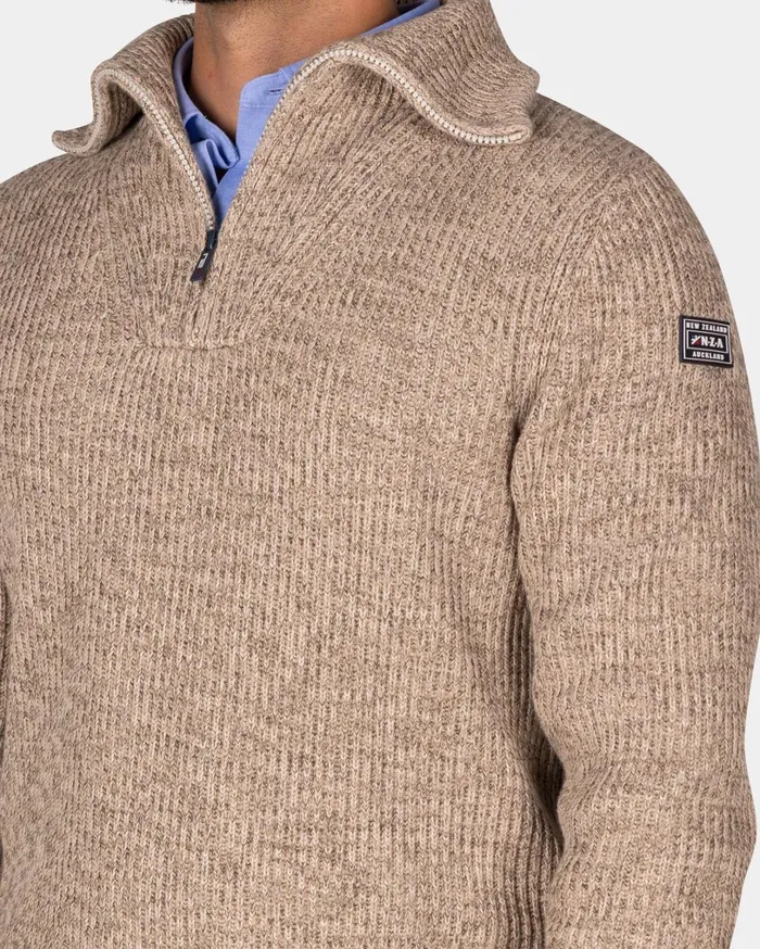 Men Knitwear NZA New Zealand Auckland Cotton Brown Knitted HalfZip Sweater 8211 Chestnut