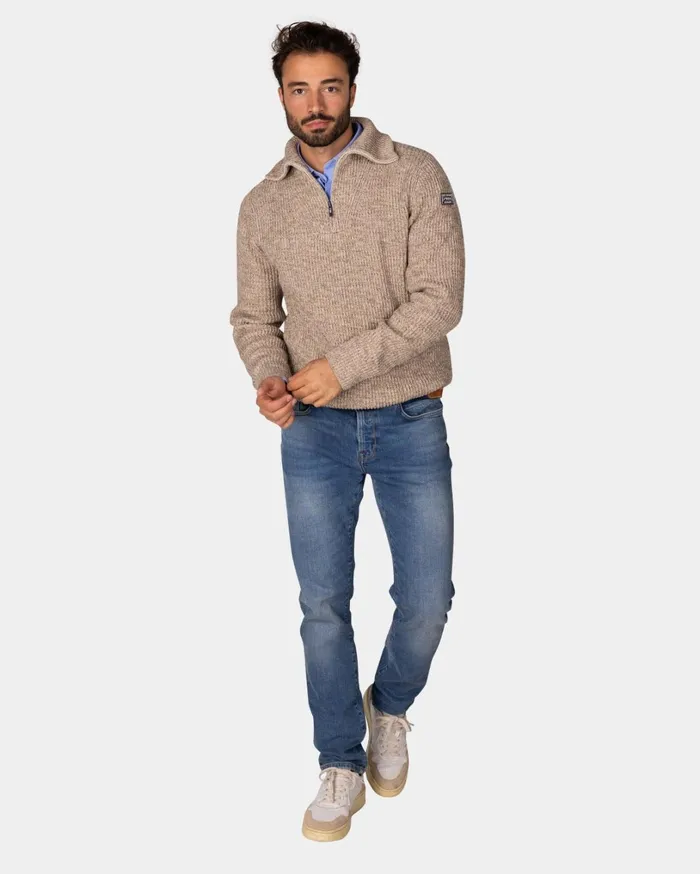 Men Knitwear NZA New Zealand Auckland Cotton Brown Knitted HalfZip Sweater 8211 Chestnut