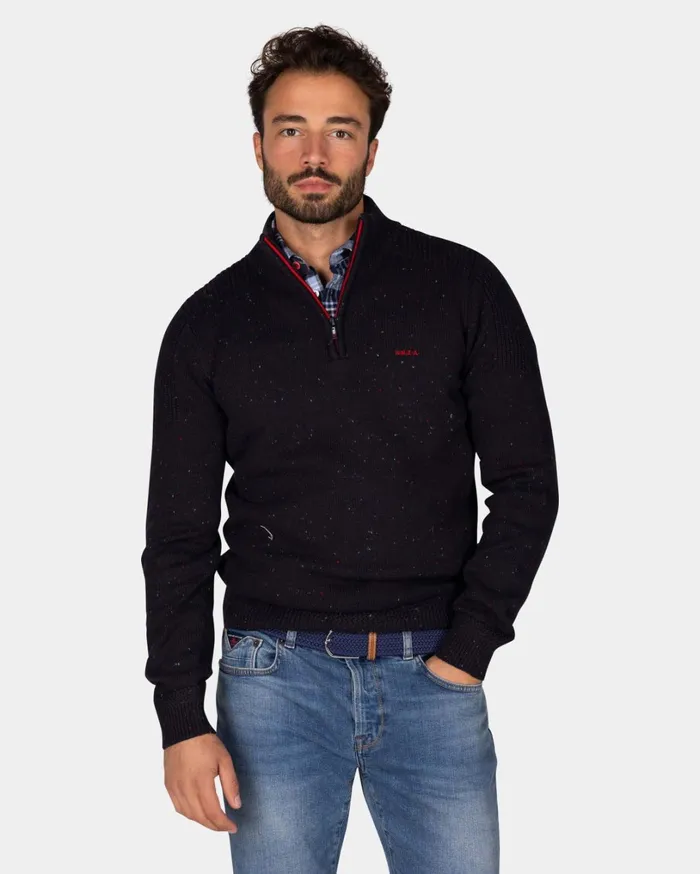 Men Knitwear NZA New Zealand Auckland Dark Blue Pullover With HalfZip 8211 Winter Navy