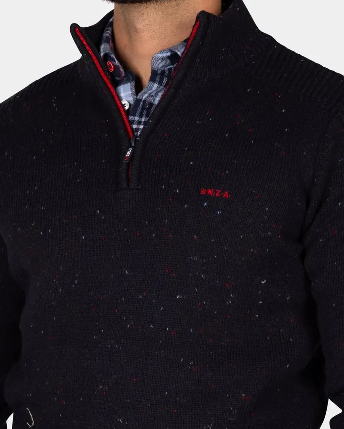 Men Knitwear NZA New Zealand Auckland Dark Blue Pullover With HalfZip 8211 Winter Navy