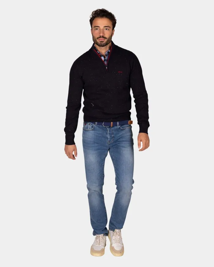 Men Knitwear NZA New Zealand Auckland Dark Blue Pullover With HalfZip 8211 Winter Navy