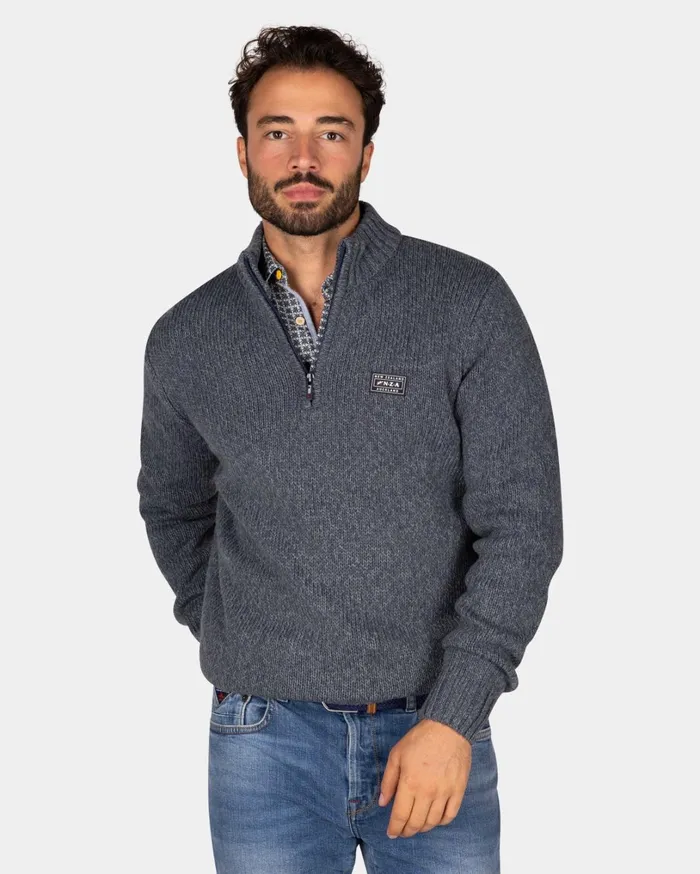 Men Knitwear NZA New Zealand Auckland Mottled Gray Wool Pullover 8211 Ash Grey