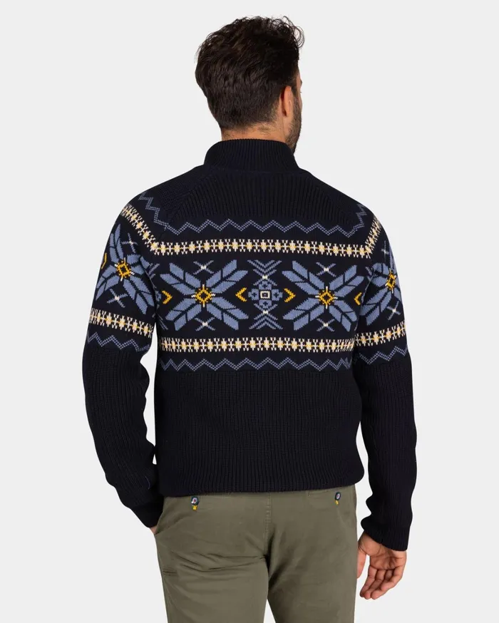 Men Knitwear NZA New Zealand Auckland Navy HalfZip Pullover With Colored Pattern 8211 Winter Navy