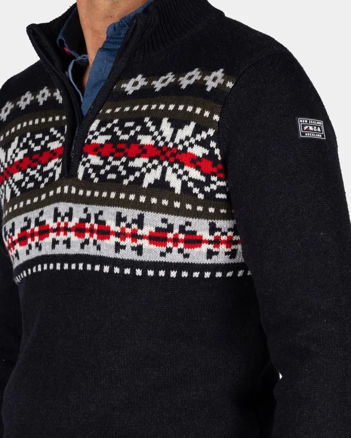 Men Knitwear NZA New Zealand Auckland Navy Pullover With Knitted Print 8211 Winter Navy