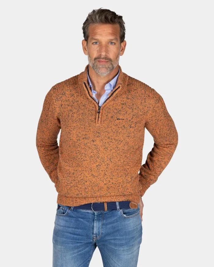 Men Knitwear NZA New Zealand Auckland Orange Knitted HalfZip Sweater 8211 Almond Orange Men Knitwear NZA New Zealand Auckland Orange Knitted HalfZip Sweater 8211 Almond Orange