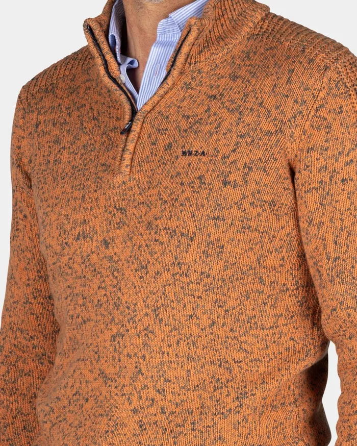 Men Knitwear NZA New Zealand Auckland Orange Knitted HalfZip Sweater 8211 Almond Orange