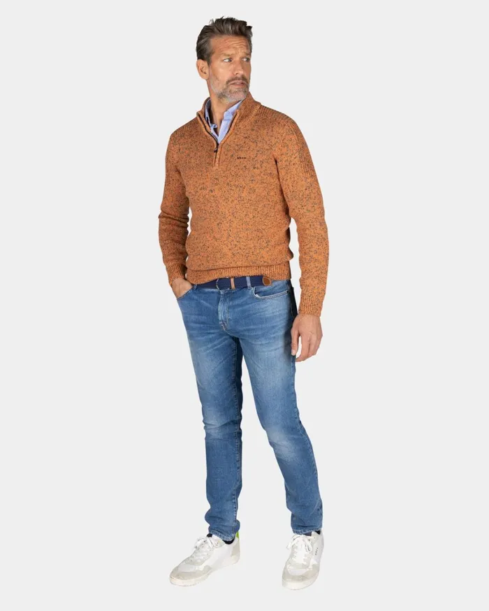 Men Knitwear NZA New Zealand Auckland Orange Knitted HalfZip Sweater 8211 Almond Orange