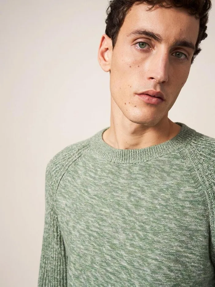 Men KNITWEAR White Stuff Lakewood Crew Dusty Green Men KNITWEAR White Stuff Lakewood Crew Dusty Green