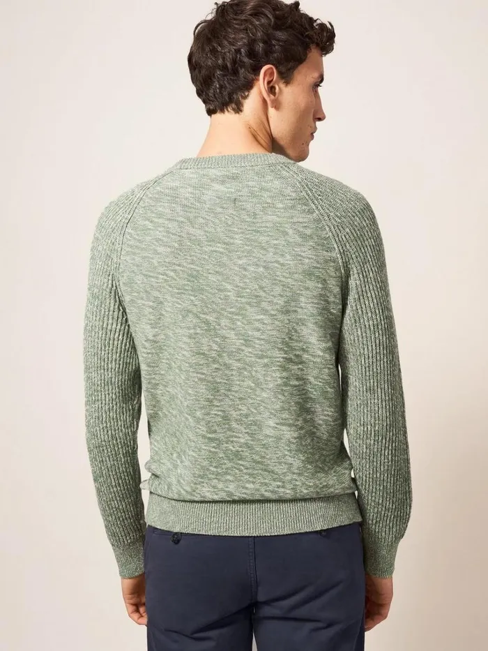 Men KNITWEAR White Stuff Lakewood Crew Dusty Green Men KNITWEAR White Stuff Lakewood Crew Dusty Green