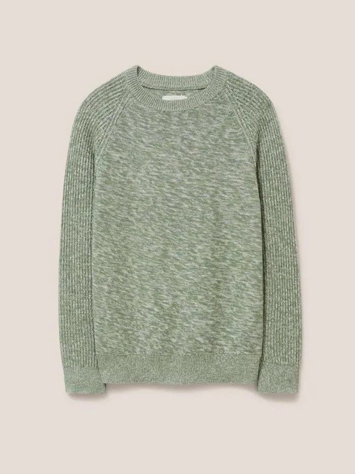 Men KNITWEAR White Stuff Lakewood Crew Dusty Green Men KNITWEAR White Stuff Lakewood Crew Dusty Green