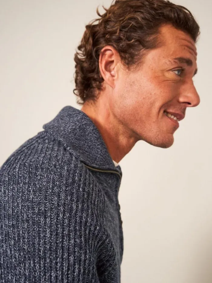 Men KNITWEAR White Stuff Lakewood Zip Neck Jumper Dark Grey Men KNITWEAR White Stuff Lakewood Zip Neck Jumper Dark Grey