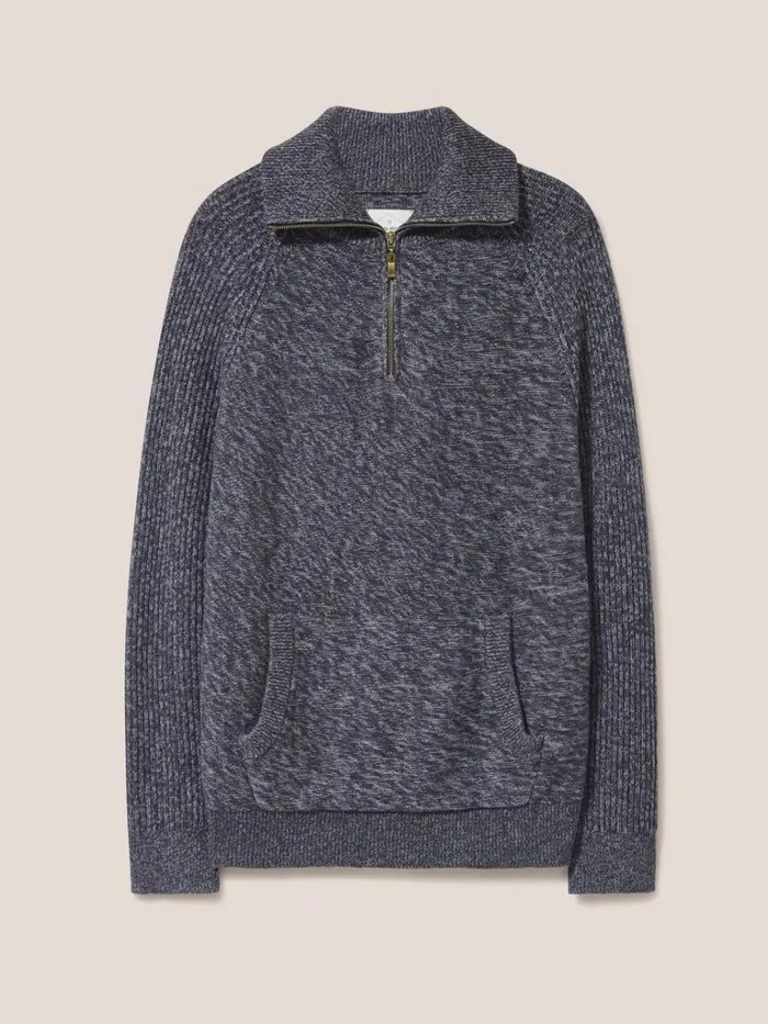 Men KNITWEAR White Stuff Lakewood Zip Neck Jumper Dark Grey Men KNITWEAR White Stuff Lakewood Zip Neck Jumper Dark Grey