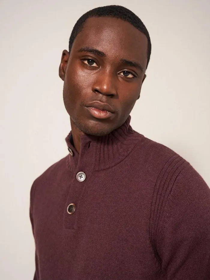 Men KNITWEAR White Stuff Lambswool Funnel Neck Dk Plum