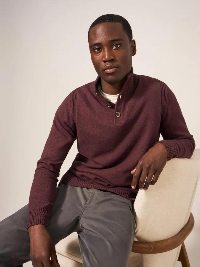 Men KNITWEAR White Stuff Lambswool Funnel Neck Dk Plum Men KNITWEAR White Stuff Lambswool Funnel Neck Dk Plum