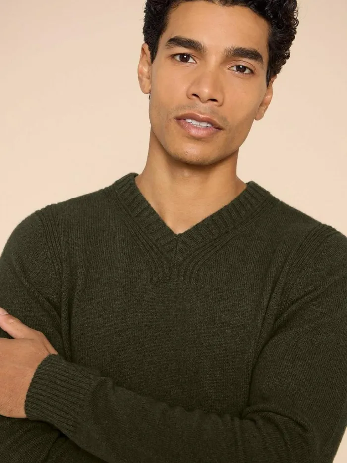 Men KNITWEAR White Stuff Lambswool V Neck Dark Green
