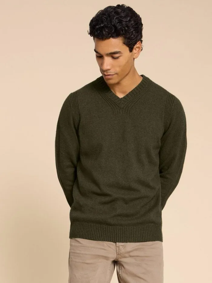 Men KNITWEAR White Stuff Lambswool V Neck Dark Green Men KNITWEAR White Stuff Lambswool V Neck Dark Green