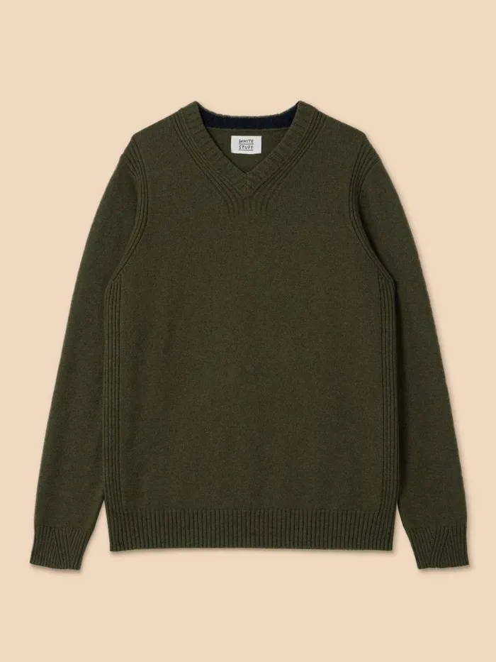 Men KNITWEAR White Stuff Lambswool V Neck Dark Green Men KNITWEAR White Stuff Lambswool V Neck Dark Green