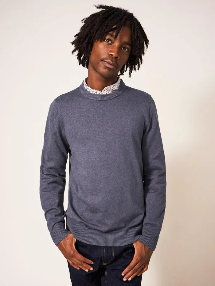 Men KNITWEAR White Stuff Newport Crew Knit Charcoal Grey Men KNITWEAR White Stuff Newport Crew Knit Charcoal Grey