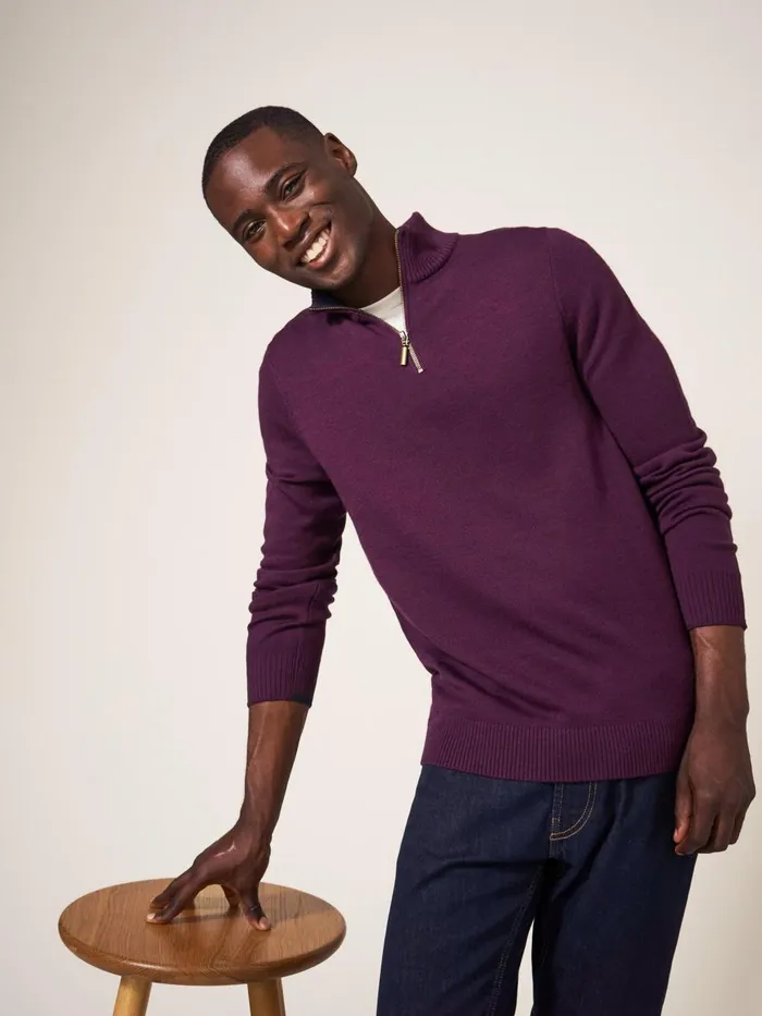 Men KNITWEAR White Stuff Newport Merino Jumper Mid Plum Men KNITWEAR White Stuff Newport Merino Jumper Mid Plum