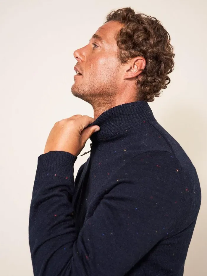 Men KNITWEAR White Stuff Newport Merino Nep Funnel Navy Multi Men KNITWEAR White Stuff Newport Merino Nep Funnel Navy Multi