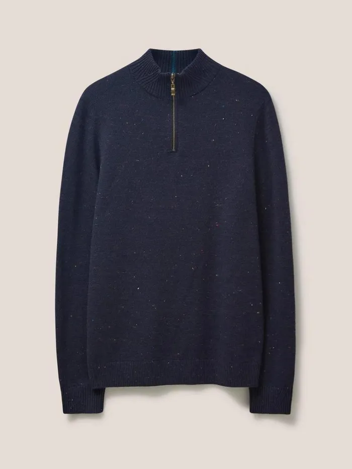 Men KNITWEAR White Stuff Newport Merino Nep Funnel Navy Multi Men KNITWEAR White Stuff Newport Merino Nep Funnel Navy Multi