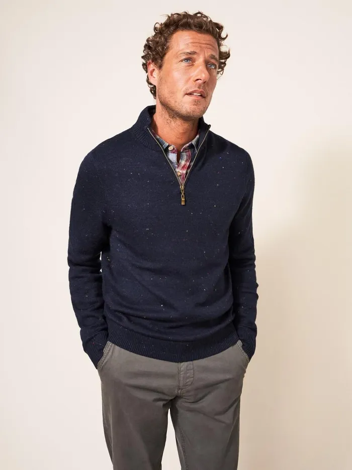 Men KNITWEAR White Stuff Newport Merino Nep Funnel Navy Multi Men KNITWEAR White Stuff Newport Merino Nep Funnel Navy Multi