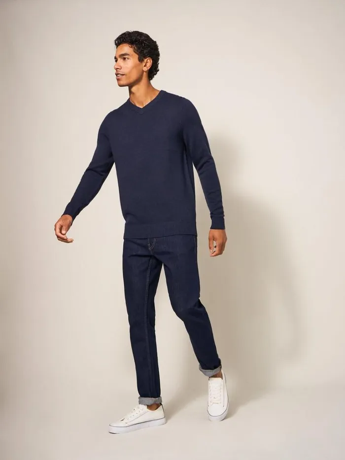 Men KNITWEAR White Stuff Newport Merino Vee Neck Dark Navy