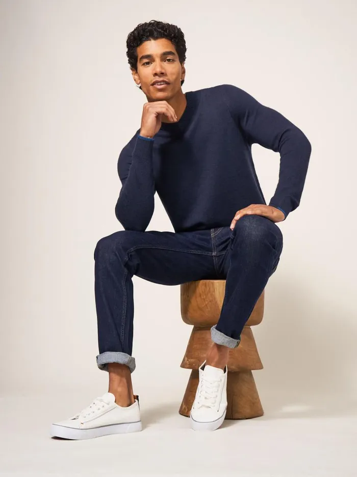 Men KNITWEAR White Stuff Newport Merino Vee Neck Dark Navy