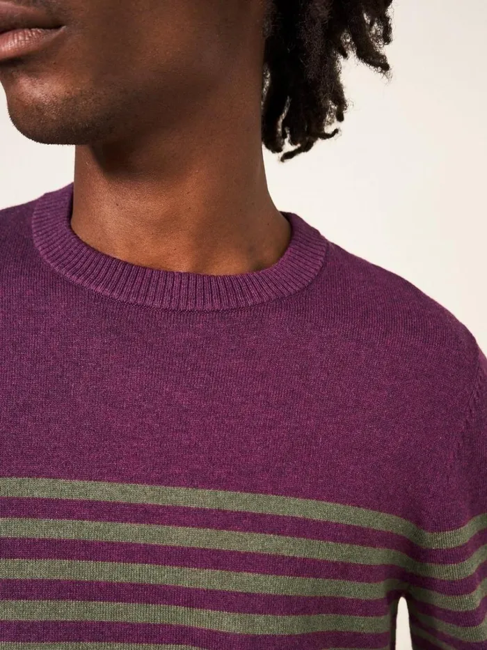 Men KNITWEAR White Stuff Newport Stripe Crew Purple Multi