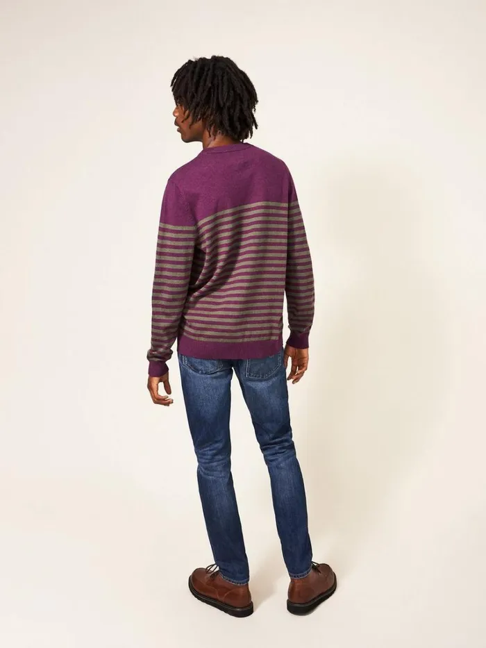 Men KNITWEAR White Stuff Newport Stripe Crew Purple Multi