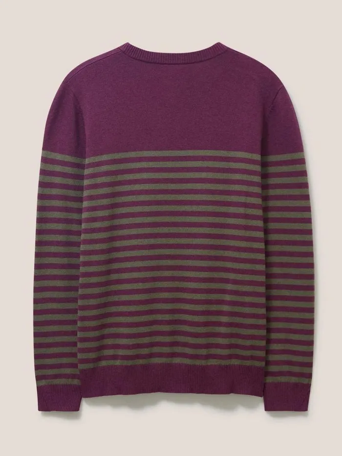 Men KNITWEAR White Stuff Newport Stripe Crew Purple Multi