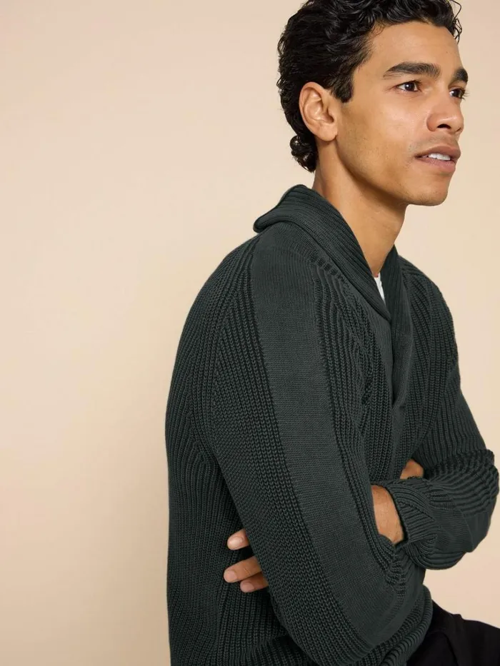 Men KNITWEAR White Stuff Ribbed Shawl Neck Jumper Charcoal Grey Men KNITWEAR White Stuff Ribbed Shawl Neck Jumper Charcoal Grey