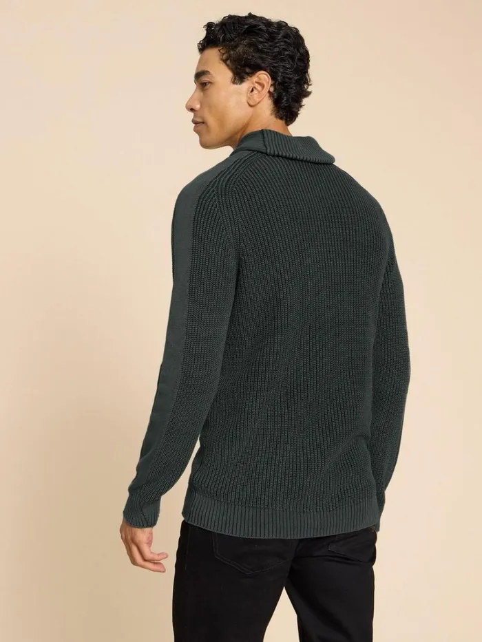 Men KNITWEAR White Stuff Ribbed Shawl Neck Jumper Charcoal Grey Men KNITWEAR White Stuff Ribbed Shawl Neck Jumper Charcoal Grey