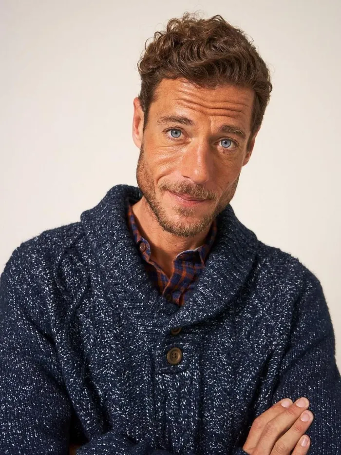 Men KNITWEAR White Stuff Twisted Cable Shawl Dark Navy Men KNITWEAR White Stuff Twisted Cable Shawl Dark Navy