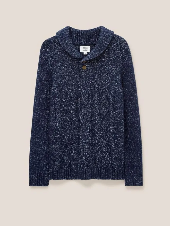 Men KNITWEAR White Stuff Twisted Cable Shawl Dark Navy Men KNITWEAR White Stuff Twisted Cable Shawl Dark Navy