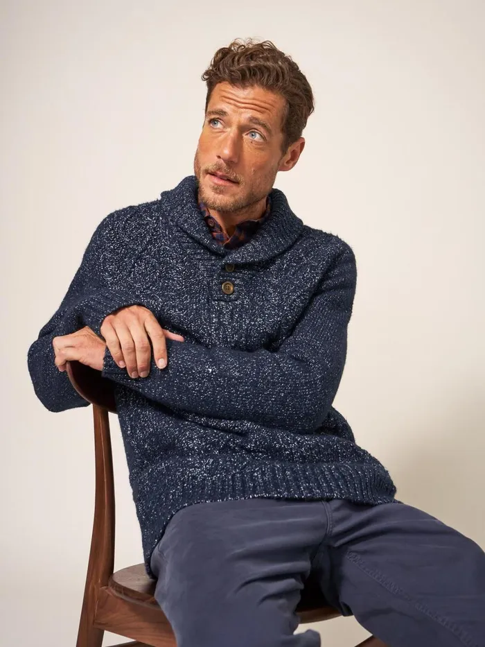 Men KNITWEAR White Stuff Twisted Cable Shawl Dark Navy Men KNITWEAR White Stuff Twisted Cable Shawl Dark Navy