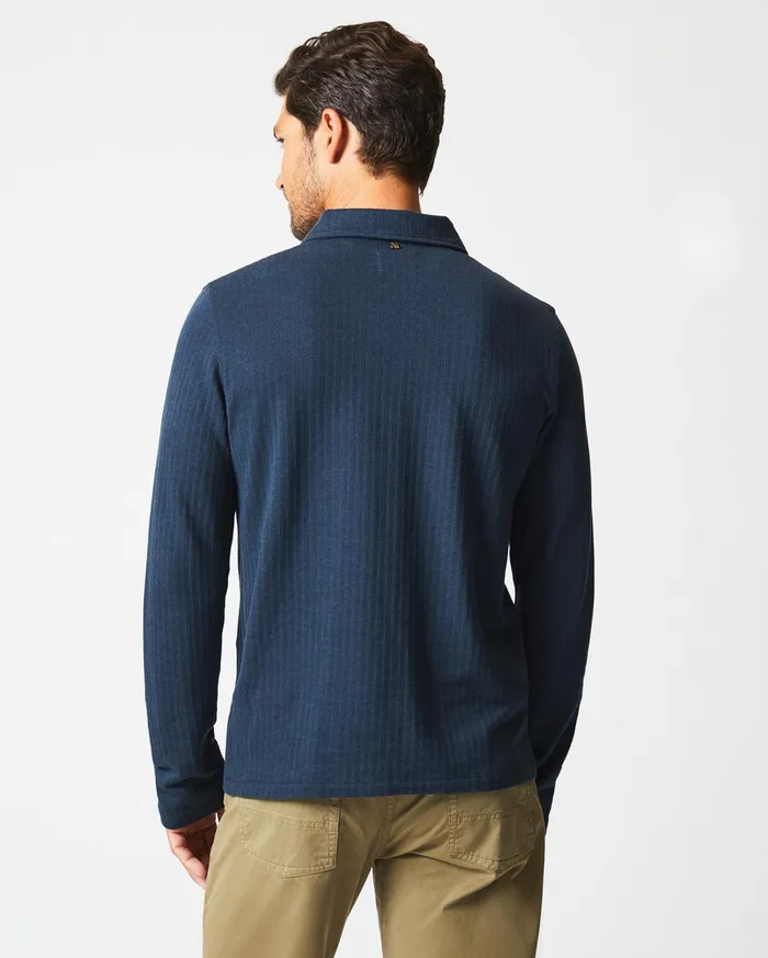 Men LS Herringbone Polo Navy Billy Reid Polos Tees and Henleys