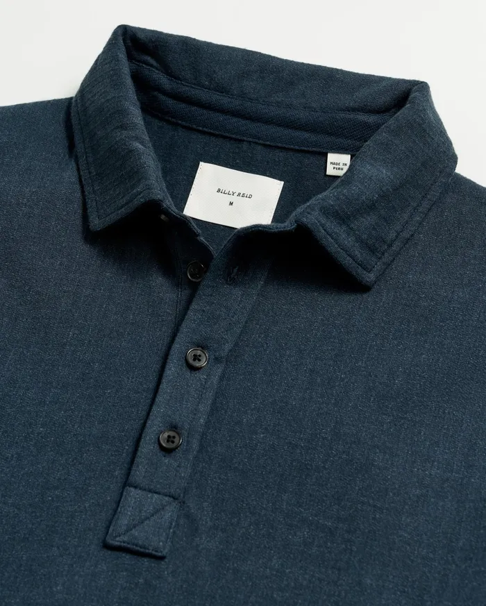 Men LS Herringbone Polo Navy Billy Reid Polos Tees and Henleys
