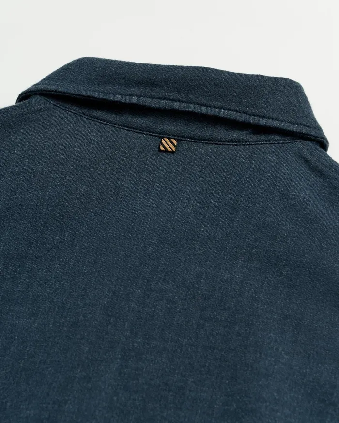 Men LS Herringbone Polo Navy Billy Reid Polos Tees and Henleys