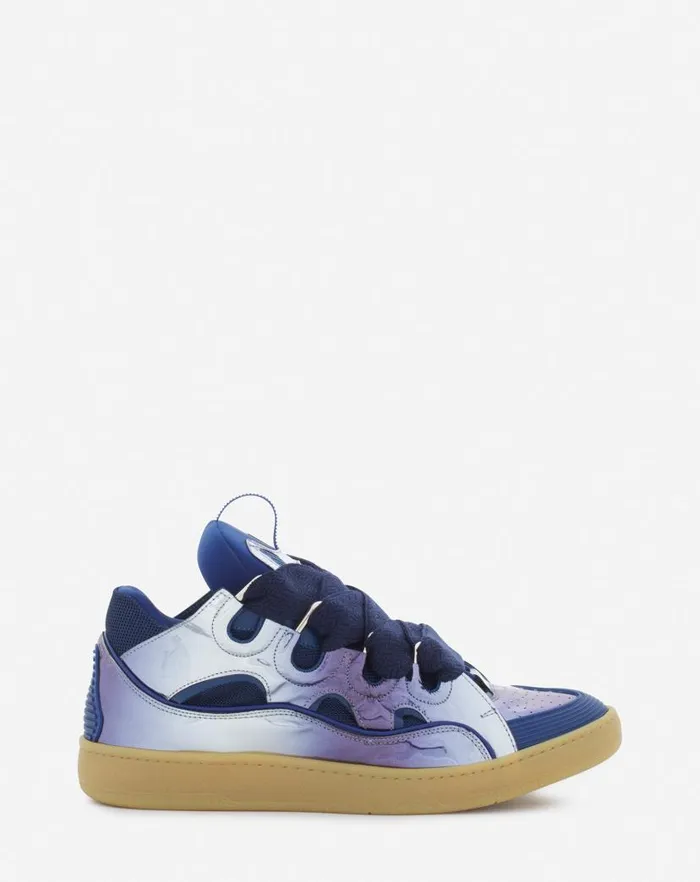 Men Lanvin Curb Curb Sneakers In Metallic Leather Cornflower