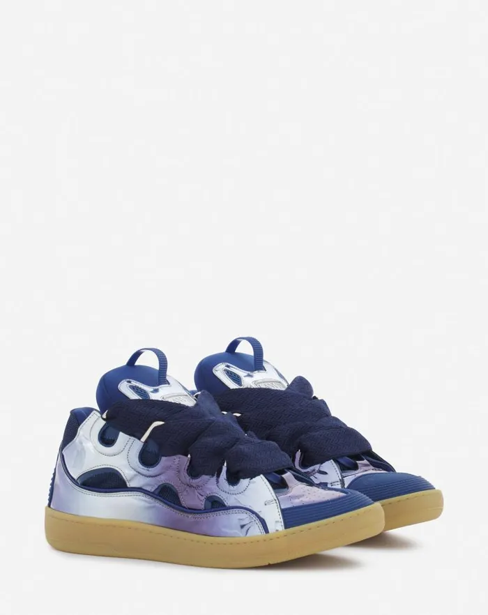 Men Lanvin Curb Curb Sneakers In Metallic Leather Cornflower Men Lanvin Curb Curb Sneakers In Metallic Leather Cornflower