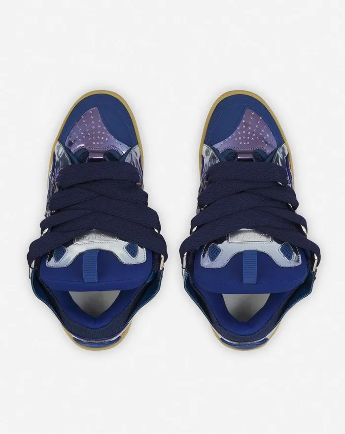 Men Lanvin Curb Curb Sneakers In Metallic Leather Cornflower Men Lanvin Curb Curb Sneakers In Metallic Leather Cornflower