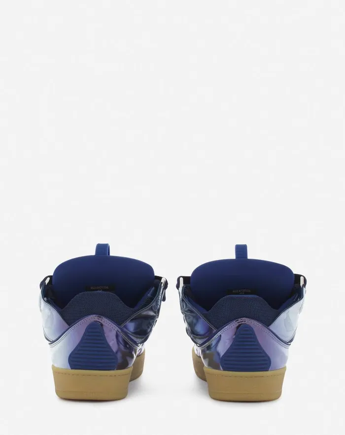 Men Lanvin Curb Curb Sneakers In Metallic Leather Cornflower Men Lanvin Curb Curb Sneakers In Metallic Leather Cornflower