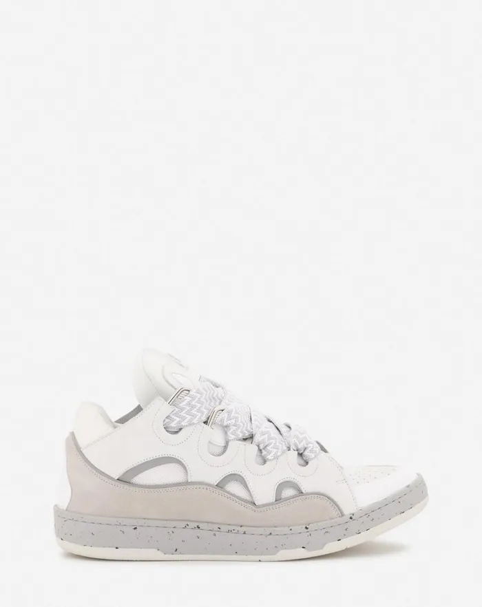 Men Lanvin Curb Leather Curb Sneakers Greywhite