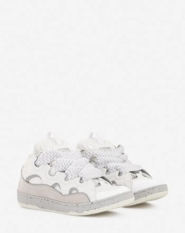 Men Lanvin Curb Leather Curb Sneakers Greywhite