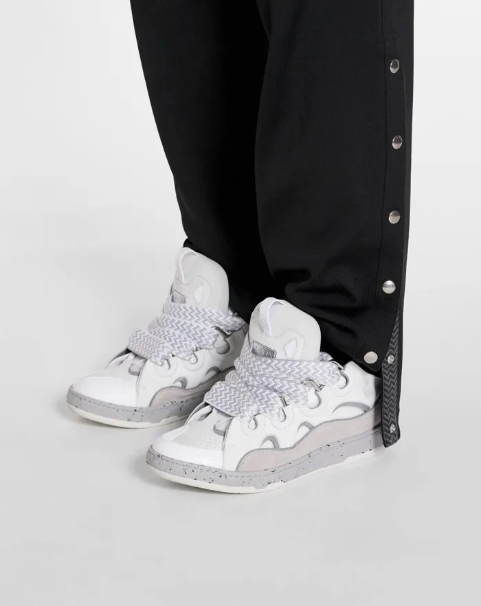 Men Lanvin Curb Leather Curb Sneakers Greywhite