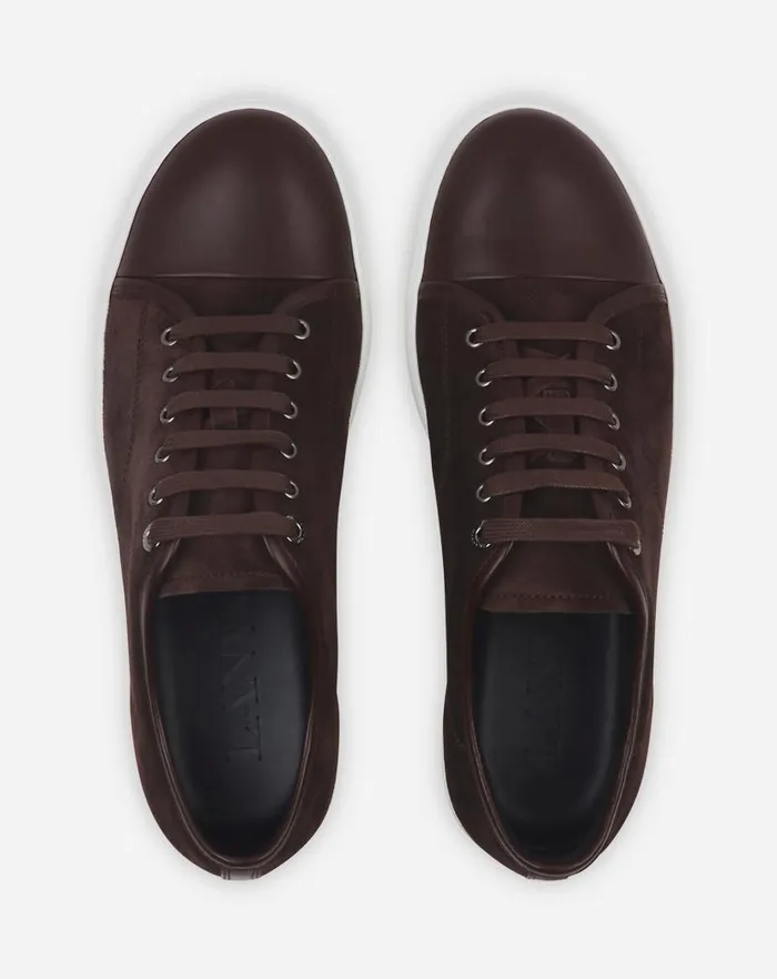 Men Lanvin DBB1 Dbb1 Leather And Suede Sneakers Espressowhite