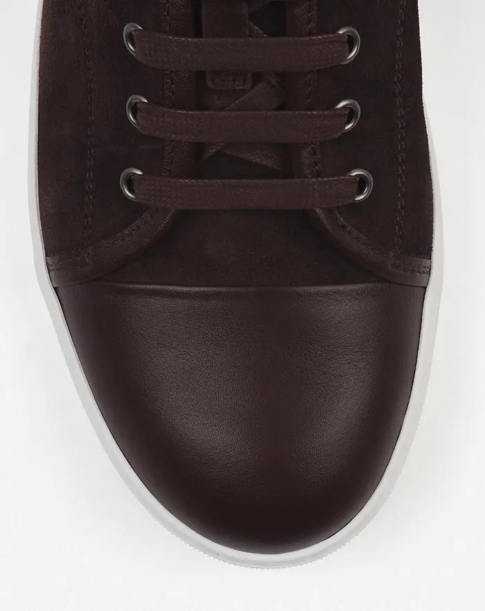 Men Lanvin DBB1 Dbb1 Leather And Suede Sneakers Espressowhite