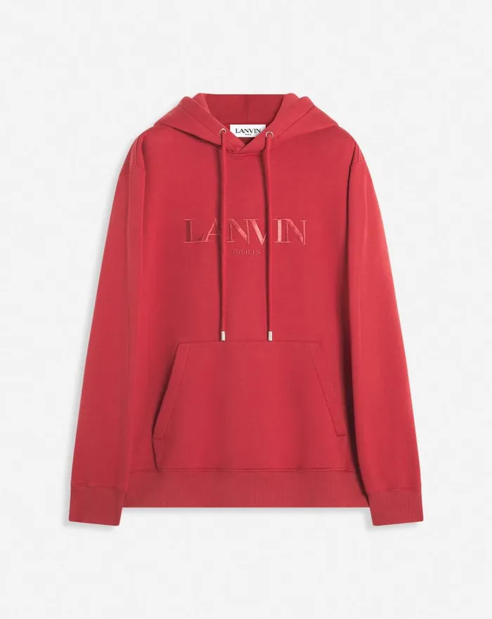 Men Lanvin Knitwear and Sweatshirts Lanvin Paris Embroidered Loosefitting Hoodie Turkish Red