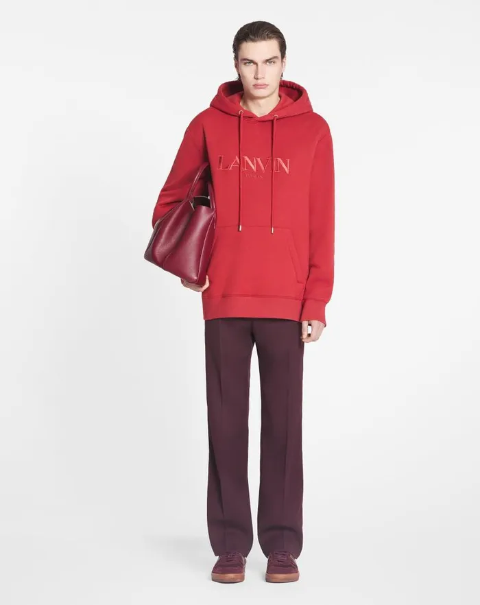 Men Lanvin Knitwear and Sweatshirts Lanvin Paris Embroidered Loosefitting Hoodie Turkish Red Men Lanvin Knitwear and Sweatshirts Lanvin Paris Embroidered Loosefitting Hoodie Turkish Red